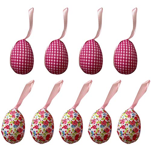 Tixiyu Huevos de Pascua colgantes de plástico impreso para manualidades, huevos de Pascua brillantes con cinta percha para cestas de caza de Pascua, rellenos, recuerdos de fiesta