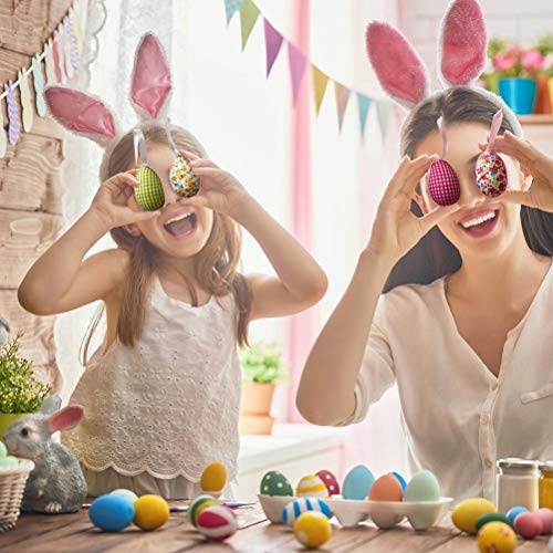 Tixiyu Huevos de Pascua colgantes de plástico impreso para manualidades, huevos de Pascua brillantes con cinta percha para cestas de caza de Pascua, rellenos, recuerdos de fiesta