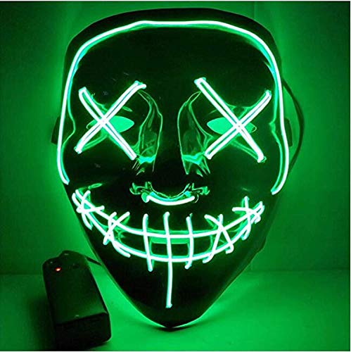 TK Gruppe Timo Klingler Máscara de terror LED roja - como de Purge con 3 efectos de luz, controlable, para Halloween como disfraz para hombres y mujeres (green)