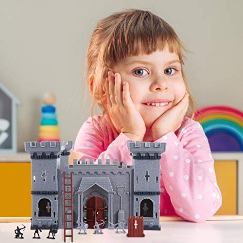 Toddmomy Bricolaje Construcción de Castillo La Edad Media Edad Media Kit de Modelo de Fuerte de Plástico con Figuras Soldado