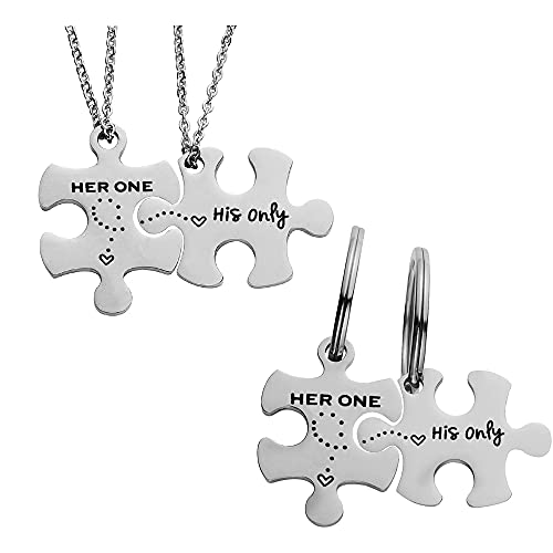 TOFBS Puzzle Partner Llavero Colgante Set Letters de aleación de acero inoxidable con grabado Llavero de pareja Amor Amistad Regalos Plata (4 PCS#1)