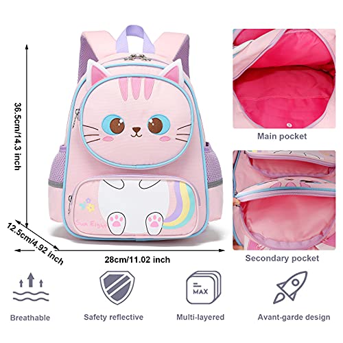 Tokeya Mochila Infantil Escolar, Mochilas Escolares Primaria Impermeable Mochila Personalizada Guardería Viaje Infantil Mochila Preescolar Kindergarten Regalos 6-12 Años Niñas, Gatito Rosa