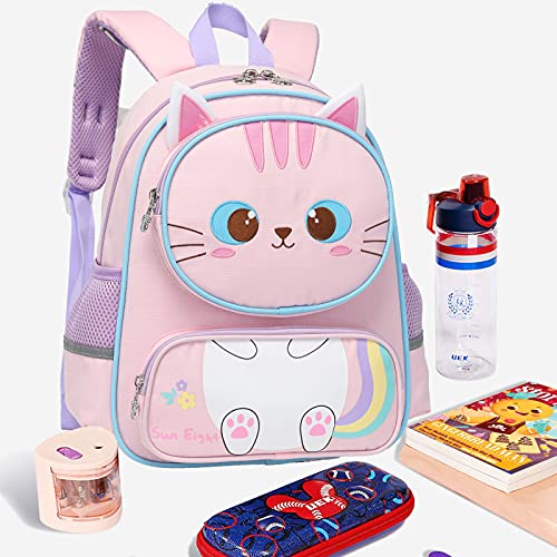 Tokeya Mochila Infantil Escolar, Mochilas Escolares Primaria Impermeable Mochila Personalizada Guardería Viaje Infantil Mochila Preescolar Kindergarten Regalos 6-12 Años Niñas, Gatito Rosa