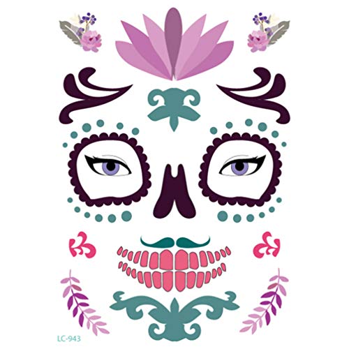 Tomaibaby 10 Hojas Día de Los Muertos Tatuaje de La Cara de Halloween Calavera de Azúcar Tatuajes Temporales Favor de Fiesta Mascarada Disfraz Maquillaje Kit de Cosméticos