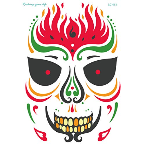 Tomaibaby 10 Hojas Día de Los Muertos Tatuaje de La Cara de Halloween Calavera de Azúcar Tatuajes Temporales Favor de Fiesta Mascarada Disfraz Maquillaje Kit de Cosméticos