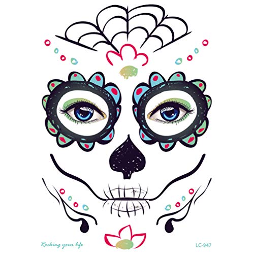 Tomaibaby 10 Hojas Día de Los Muertos Tatuaje de La Cara de Halloween Calavera de Azúcar Tatuajes Temporales Favor de Fiesta Mascarada Disfraz Maquillaje Kit de Cosméticos