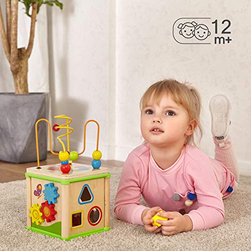 TOP BRIGHT Cubo de actividad para bebé de 1 año de edad, juguetes de madera para bebés de 1 año de edad, regalo de cumpleaños, juguetes para niños de 12 meses de edad