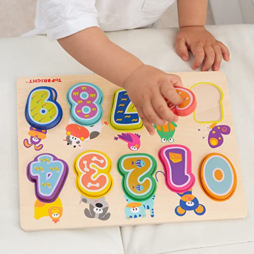 TOP BRIGHT Puzzle de Madera Infantil – Encaja y Ordena los Números - Rompecabezas de Madera para Bebés y Niños de 1 año - Materiales de Primera Calidad - Juguete Educativo para Desarrollo Cognitivo