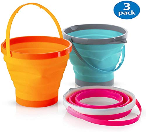 Top Race® 3 Bandeja Plegable Multiuso Set de tres prácticos Cubos con Manijas Capacidad de 5 Litros Cada uno Varios Colores