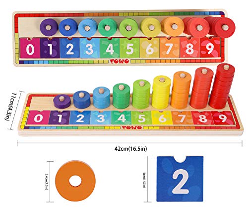 TOWO Anillos apilables de Madera - juego educativo apilador 45 Anillos para Aprender a Contar - Juguete Educativo de matemáticas para niños de 3 años - juegos infantiles educativos