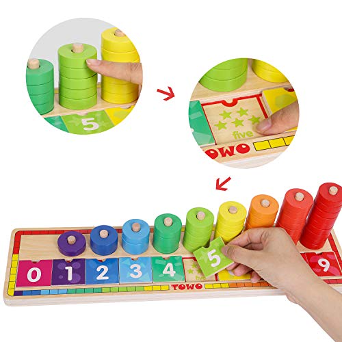 TOWO Anillos apilables de Madera - juego educativo apilador 45 Anillos para Aprender a Contar - Juguete Educativo de matemáticas para niños de 3 años - juegos infantiles educativos