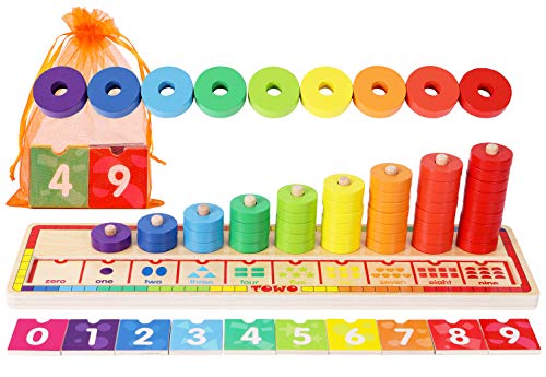 TOWO Anillos apilables de Madera - juego educativo apilador 45 Anillos para Aprender a Contar - Juguete Educativo de matemáticas para niños de 3 años - juegos infantiles educativos