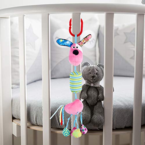 TOYANDONA Juguetes de Cuna de Bebé con Perro de Peluche Suave Juguete Educativo de Campanilla de Viento para Bebé Recién Nacido Bebé Niño Niña (Rosa)