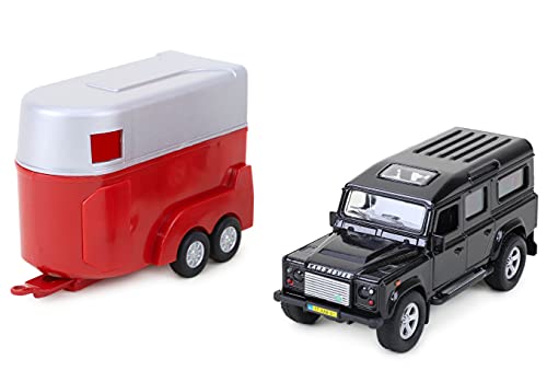 Toyland® Landrover - Modelo de juguete con caja de caballo (incluye 2 caballos, metal fundido a presión, vehículos de granja, color rojo