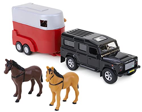 Toyland® Landrover - Modelo de juguete con caja de caballo (incluye 2 caballos, metal fundido a presión, vehículos de granja, color rojo