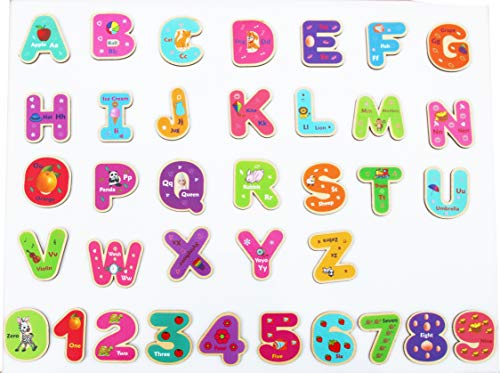 Toys of Wood Oxford TOWO Letras y números magnéticos de Madera - Imanes de Nevera para niños - Imanes de Letras y números del Alfabeto para niños - Juguetes de Aprendizaje de ortografía y ABC