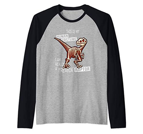 Traje humano Velociraptor Esqueleto Raptor Camiseta Manga Raglan