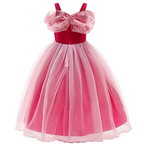 Trajes de Princesa Aurora para Niñas Disney Disfraz Manga Corta Tutu Vestido Largo de Tul con Accesorios para Carnaval Cosplay Halloween Navidad Fiesta de Cumpleaños Rojo Aurora 11-12 Años