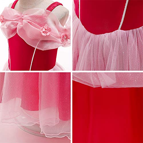 Trajes de Princesa Aurora para Niñas Disney Disfraz Manga Corta Tutu Vestido Largo de Tul con Accesorios para Carnaval Cosplay Halloween Navidad Fiesta de Cumpleaños Rojo Aurora 11-12 Años