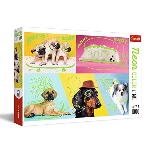 Trefl- Abgefahrene Hunde 1000 Teile, Neon Color Line, Premium Quality, für Erwachsene und Kinder AB 12 Jahren Puzzle, Coloreado (10578)