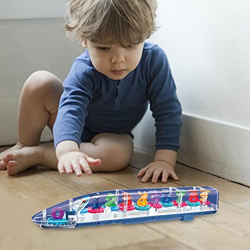 Tren de juguete eléctrico universal con engranajes - Coche de juguete transparente con luz y música, divertido coche de juguete transparente con números giratorios para niños pequeños, niños, niñas, r