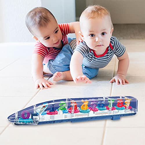 Tren de juguete eléctrico universal con engranajes - Coche de juguete transparente con luz y música, divertido coche de juguete transparente con números giratorios para niños pequeños, niños, niñas, r