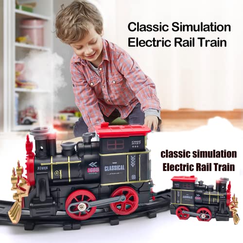 Tren Juguete para Niños Clasico Tren Electrico Locomotora de Vapor Luce Sonido DIY Ferroviarias Juegos Regalos para Niños