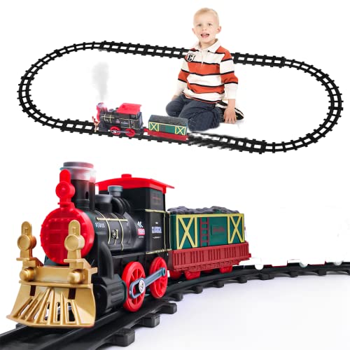 Tren Juguete para Niños Clasico Tren Electrico Locomotora de Vapor Luce Sonido DIY Ferroviarias Juegos Regalos para Niños