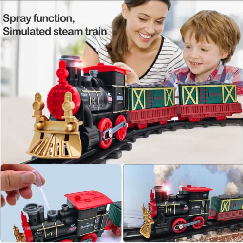 Tren Juguete para Niños Clasico Tren Electrico Locomotora de Vapor Luce Sonido DIY Ferroviarias Juegos Regalos para Niños