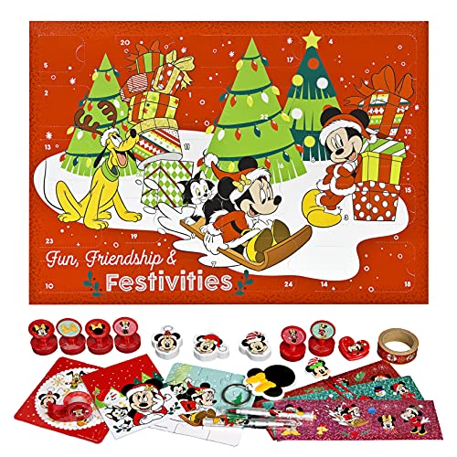 Trendhaus Undercover MITW8024 - Calendario de Adviento para niños y niñas con 24 artículos de papelería sorpresas, diseño de Minnie Mouse, aprox. 45 x 32 x 3 cm + juego de 3 pegatinas gratis