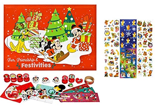 Trendhaus Undercover MITW8024 - Calendario de Adviento para niños y niñas con 24 artículos de papelería sorpresas, diseño de Minnie Mouse, aprox. 45 x 32 x 3 cm + juego de 3 pegatinas gratis