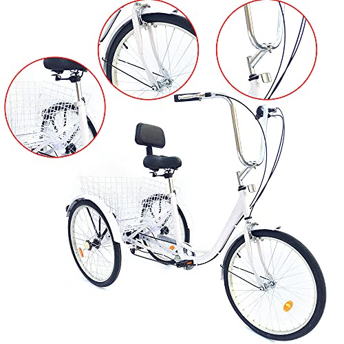 Triciclo de 24 pulgadas para adultos, triciclo, 6 velocidades, triciclo para adultos, con cesta, 3 ruedas, para personas mayores, compras, triciclo