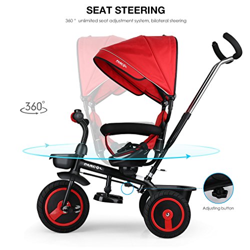 Triciclos Bebes, Fascol 7 en 1 Triciclo Evolutivo con Ruedas de Gomas para Bebe de 12 Meses a 5 Años, Rojo