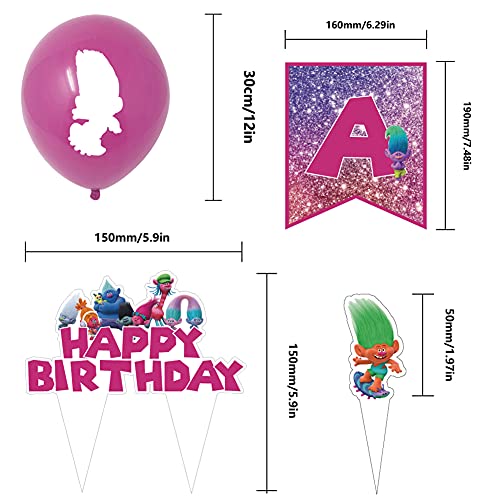 Troll Theme Decoración de fiesta,BESTZY Troll Cumpleaño Fiestas Decorar Globos Fiesta pancarta de feliz cumpleaños Cake Topper Globos de Látex Party Decoración Niños Regalo