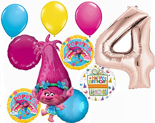 Trolls Party Supplies - Kit de decoración de ramo de globos para 4 cumpleaños, 10 unidades