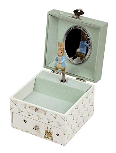 TROUSSELIER - Pierre Lapin - Peter Rabbit. - Caja para tesoros y joyas musicales - Ideal como regalo para niño - Música Lullaby de Mozart - Colori Verde