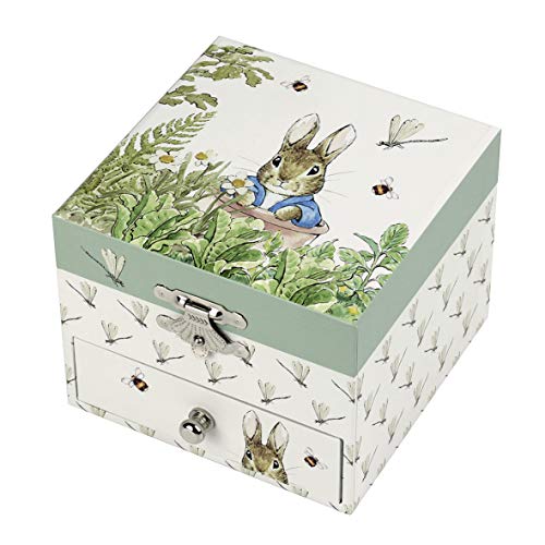 TROUSSELIER - Pierre Lapin - Peter Rabbit. - Caja para tesoros y joyas musicales - Ideal como regalo para niño - Música Lullaby de Mozart - Colori Verde