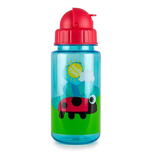 Tum Tum Botella de Agua, Tapa y Pajita, Botella de Agua Niños sin BPA, 400 ml - Bichos