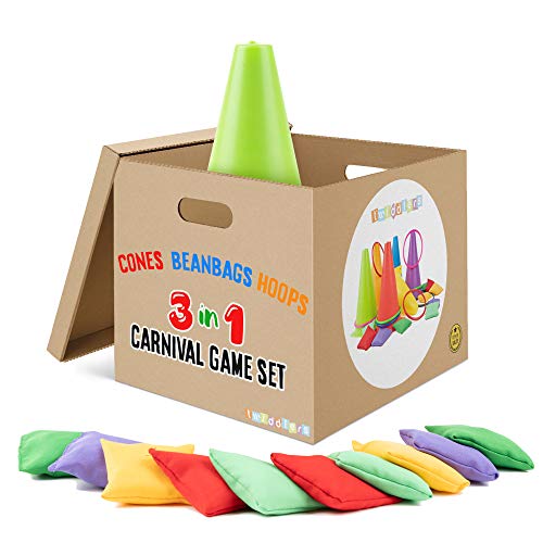 Twiddlers Juegos 3 en 1 de Carnaval al Aire Libre - Ring Toss Game Set, Bolsas de Frijoles Juego de Lanzamiento - para niños y Adultos - Ideal para cumpleaños de Exterior, Fiestas en el jardín.