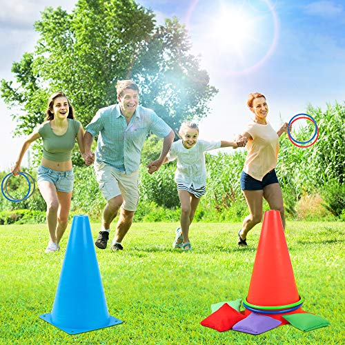 Twiddlers Juegos 3 en 1 de Carnaval al Aire Libre - Ring Toss Game Set, Bolsas de Frijoles Juego de Lanzamiento - para niños y Adultos - Ideal para cumpleaños de Exterior, Fiestas en el jardín.