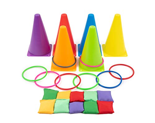 Twiddlers Juegos 3 en 1 de Carnaval al Aire Libre - Ring Toss Game Set, Bolsas de Frijoles Juego de Lanzamiento - para niños y Adultos - Ideal para cumpleaños de Exterior, Fiestas en el jardín.