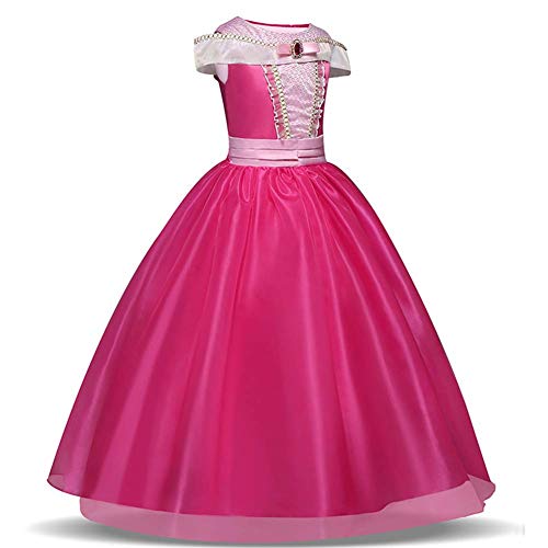 TXYFYP Niña Princesa Aurora Vestido Bella Durmiente Disfraz Cosplay Halloween Navidad Cumpleaños Disfraz Vestido Fit para Edad 3-10 Años - Rosa, 110cm