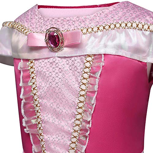 TXYFYP Niña Princesa Aurora Vestido Bella Durmiente Disfraz Cosplay Halloween Navidad Cumpleaños Disfraz Vestido Fit para Edad 3-10 Años - Rosa, 110cm