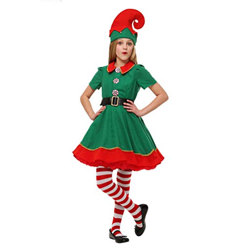 U/A Disfraz de Elfo, Unisexo Adultos Niños Disfraz de Duende de Navidad Halloween Cosplay Xmas con Sombreros (Femenino, 100)