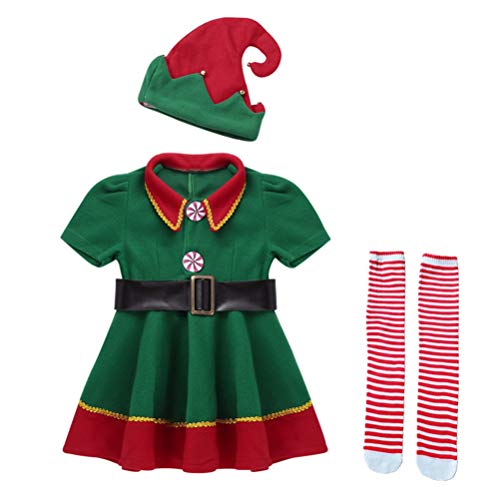 U/A Disfraz de Elfo, Unisexo Adultos Niños Disfraz de Duende de Navidad Halloween Cosplay Xmas con Sombreros (Femenino, 100)