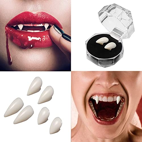 U/D 4 Tamaños Dientes de Disfraz con 1 Tubo de Adhesivo, Fiesta de Disfraces de Vampiro de Halloween, decoración de Accesorios de Juego de rol de Fiesta de Halloween (13mm, 15mm, 17mm, 19mm)