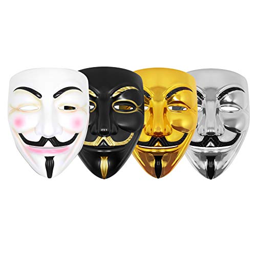 Udekit Máscara de Hacker V para Vendetta Máscara Disfraz de Halloween Accesorios de Fiesta de Cosplay (4 Piezas / Juego)