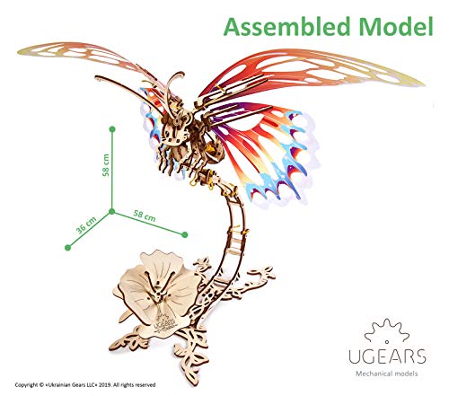 UGEARS Puzzle 3D Rompecabezas Mecánico - Mariposa Modelo de la asamblea 3D - Maquetas para Construir para Adultos en Madera - Kit de Construccion - Regalo Original para Adolescentes y Adultos