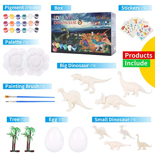 Ulikey Kit Juguetes de Dinosaurios de Pintura, DIY Dinosaurio Pintar Juegos para Niños, Figuras de Dinosaurio 3D Creativo Dinosaurio Manualidades Creativo Juguete Cumpleaños Navidad Regalo (Color 2)