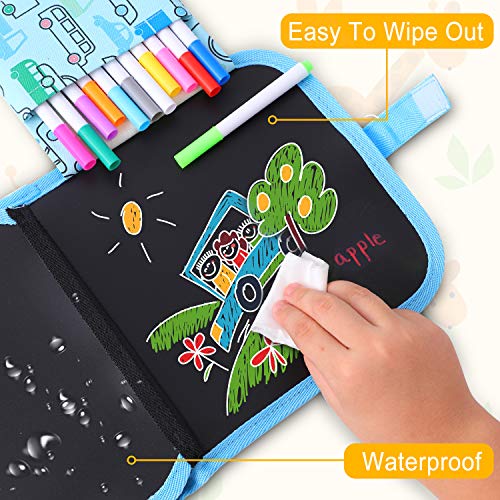 Ulikey Tabla de Dibujo Portátil para Niños, Tablero de Dibujo de Graffiti, Libros Blandos de Pizarra Reutilizable Borrable con 12 Plumas de Colores 14 Página (Car)